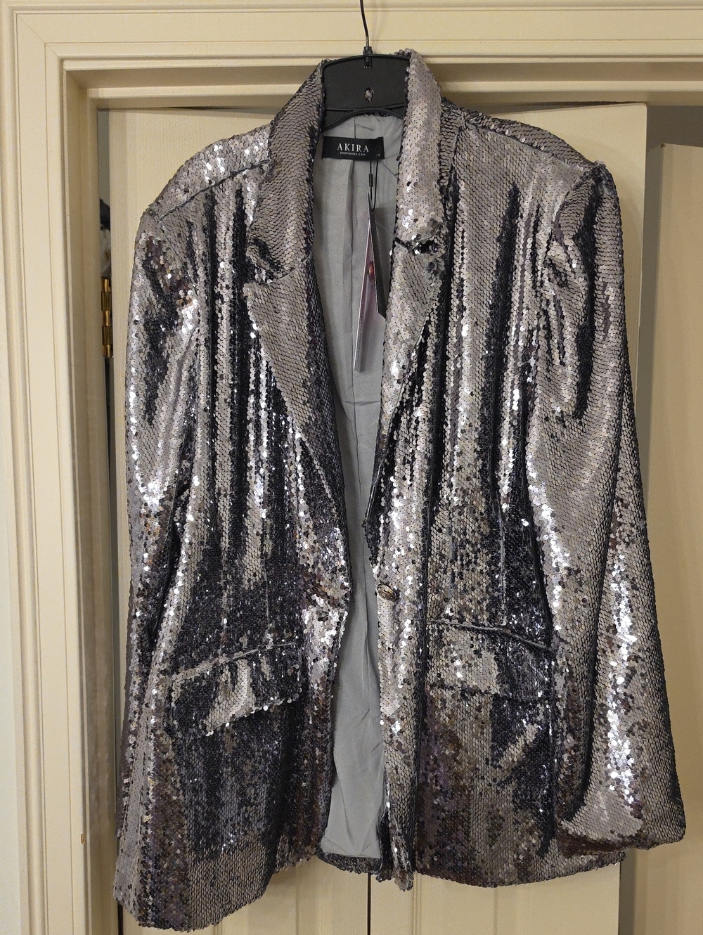 AKIRA Silver Sequin Blazer Jacket